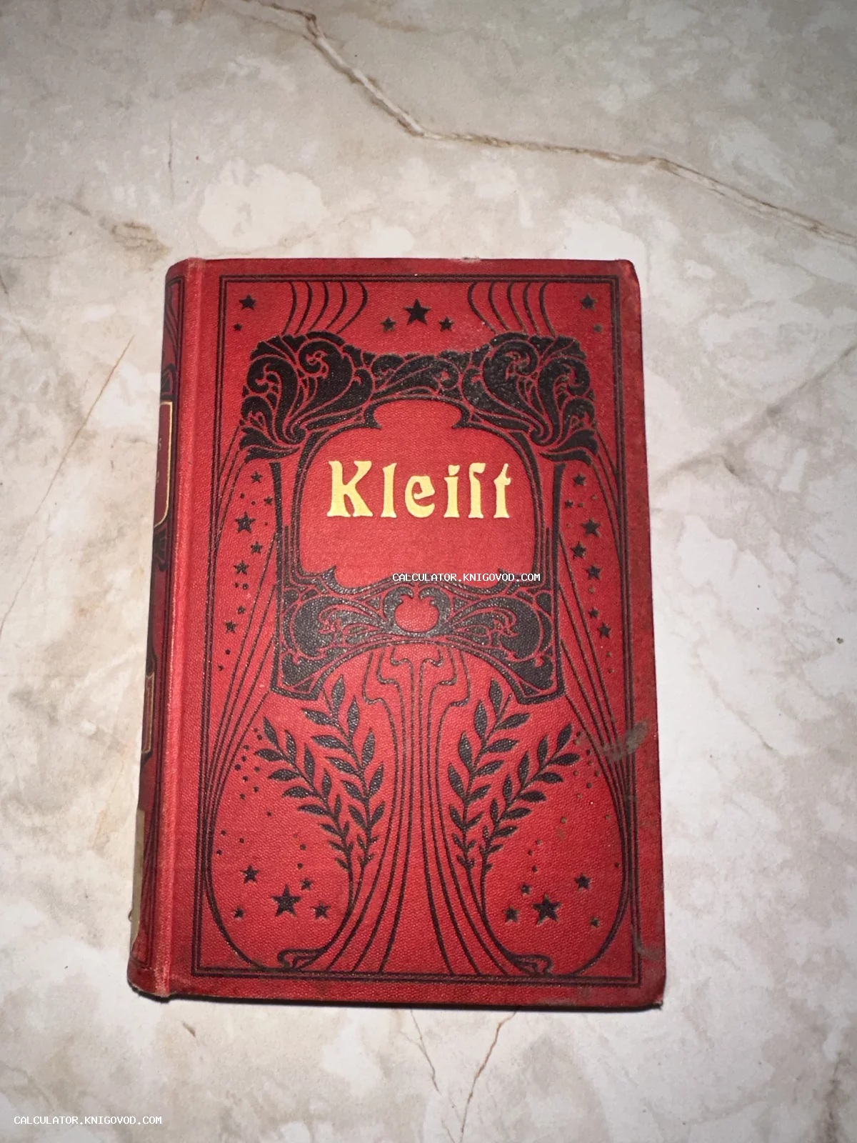 Старинная книга в ярко-красном переплете с черным орнаментом в стиле модерн и надписью Kleist.