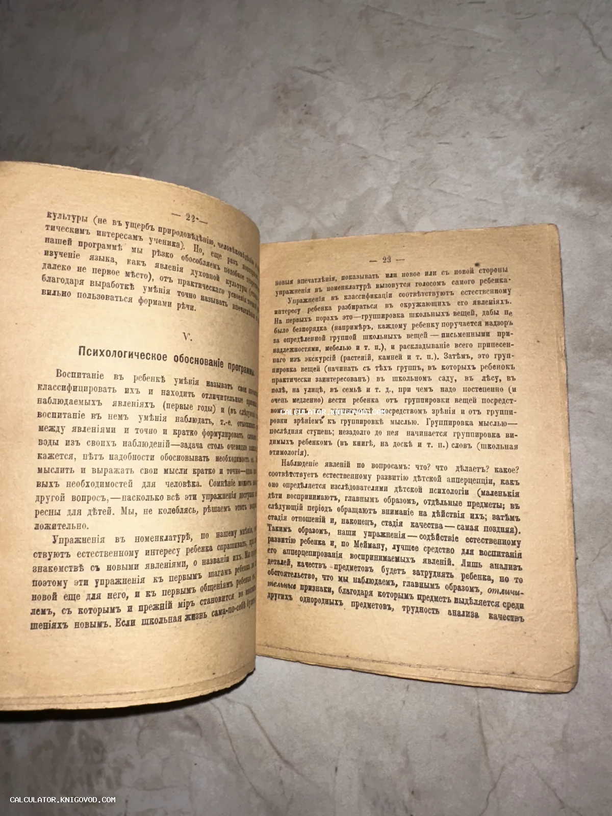 Разворот старинной книги с текстом на дореволюционном русском языке, страницы 22 и 23.