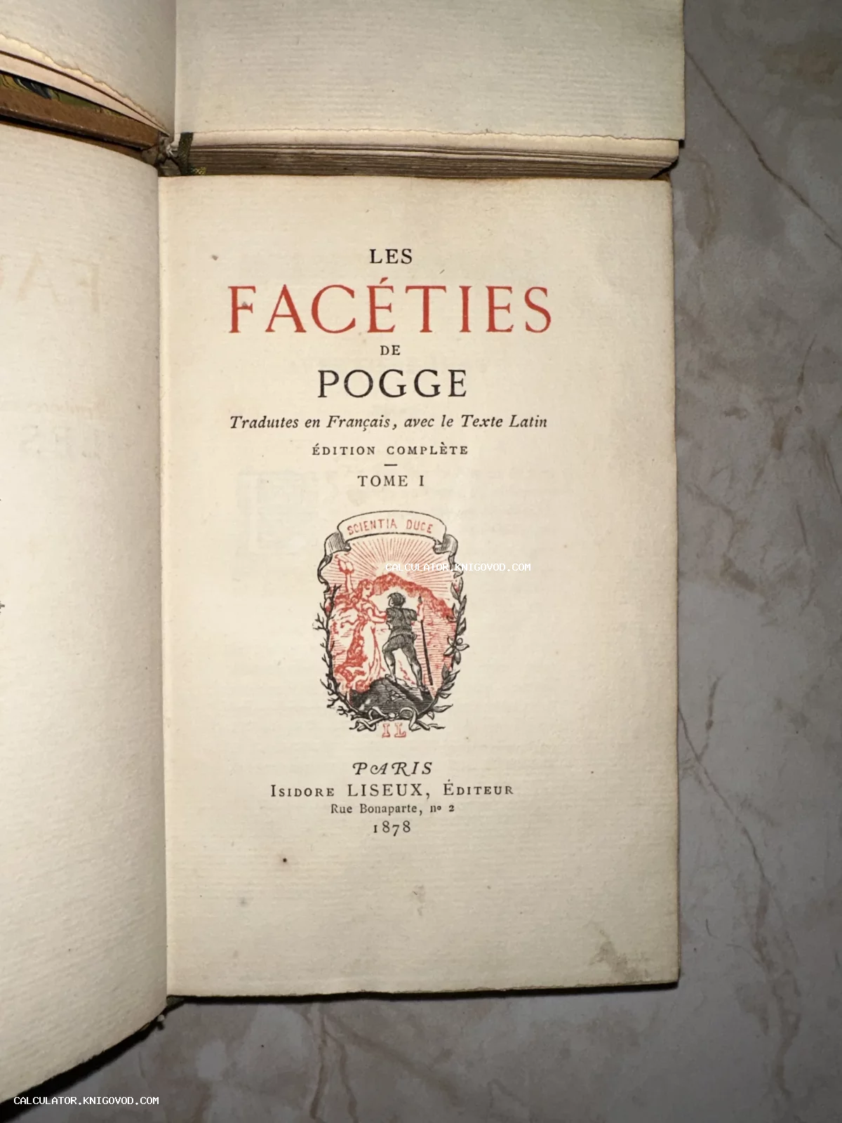 Титульный лист старинной книги Les Facéties de Pogge, изданной в Париже в 1878 году.