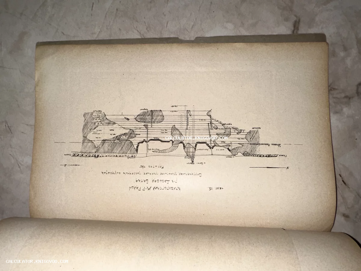 Старинная схема-чертеж вертикальной проекции подземных выработок Дубовой балки Криворожского района на пожелтевшей бумаге.