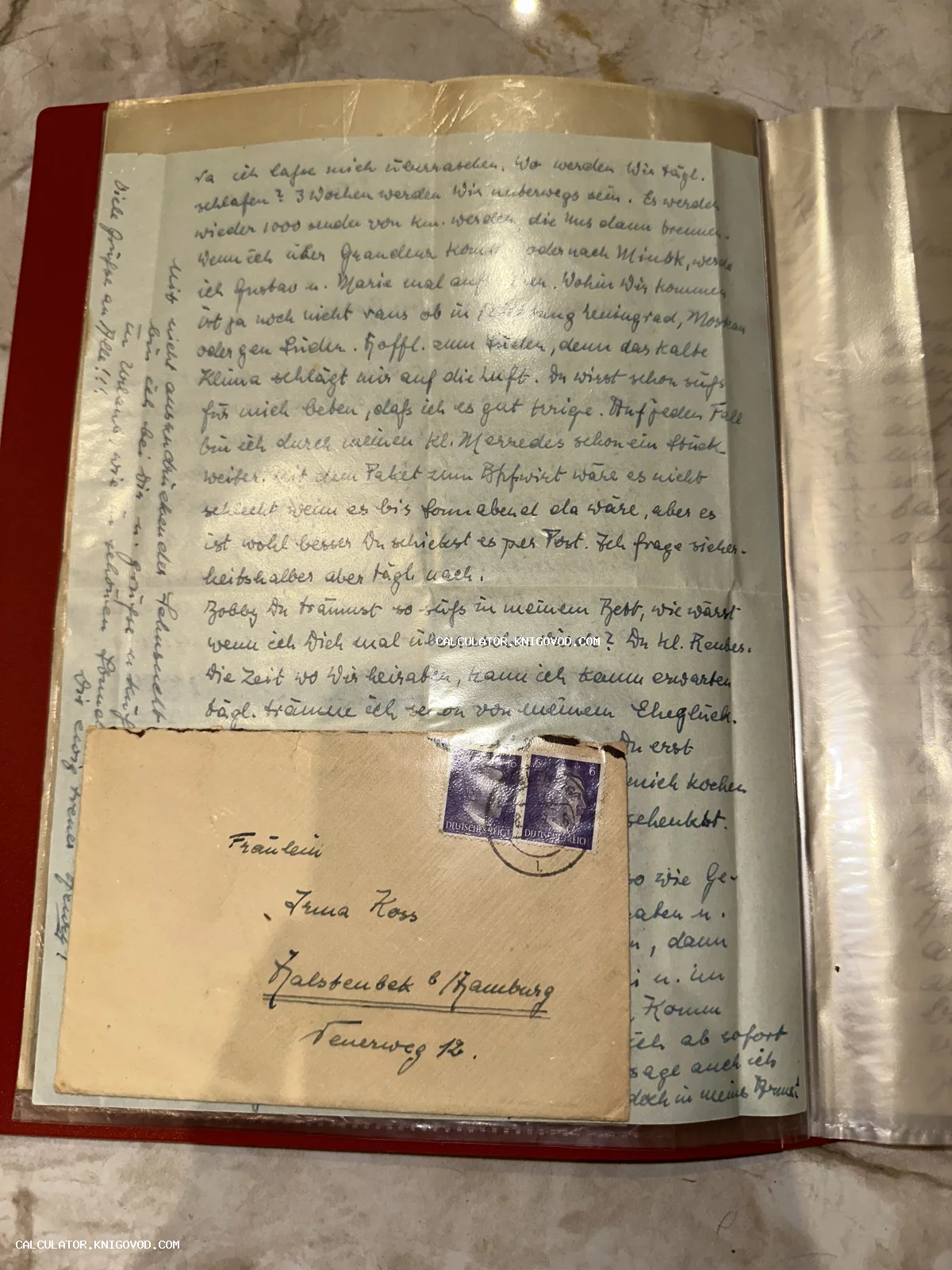 Рукописное письмо на немецком языке и почтовый конверт с марками Третьего рейха, адресованный в Гамбург.