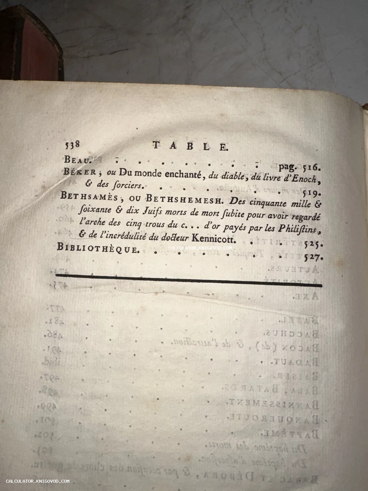 Страница старинной книги на французском языке с заголовком TABLE и текстом о мистике и религии.