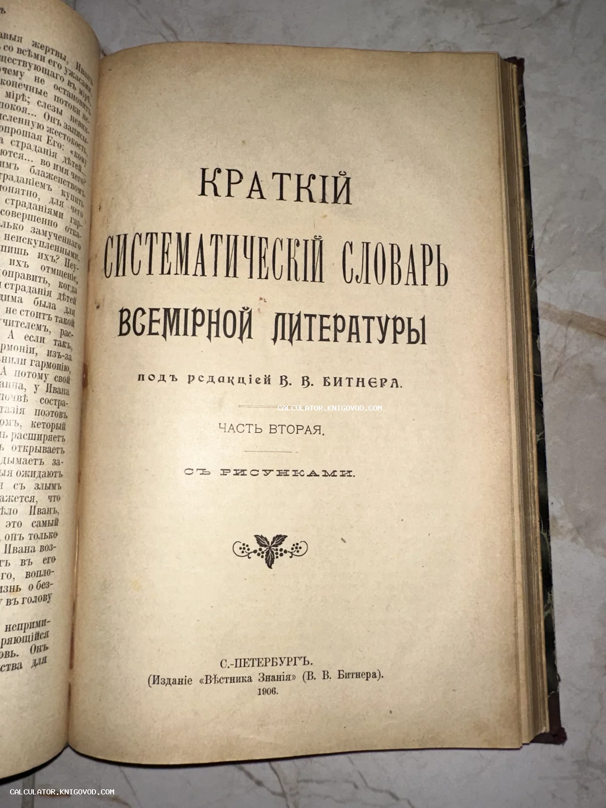 Титульный лист антикварного издания 1906 года под редакцией В. В. Битнера «Краткий систематический словарь всемирной литературы».