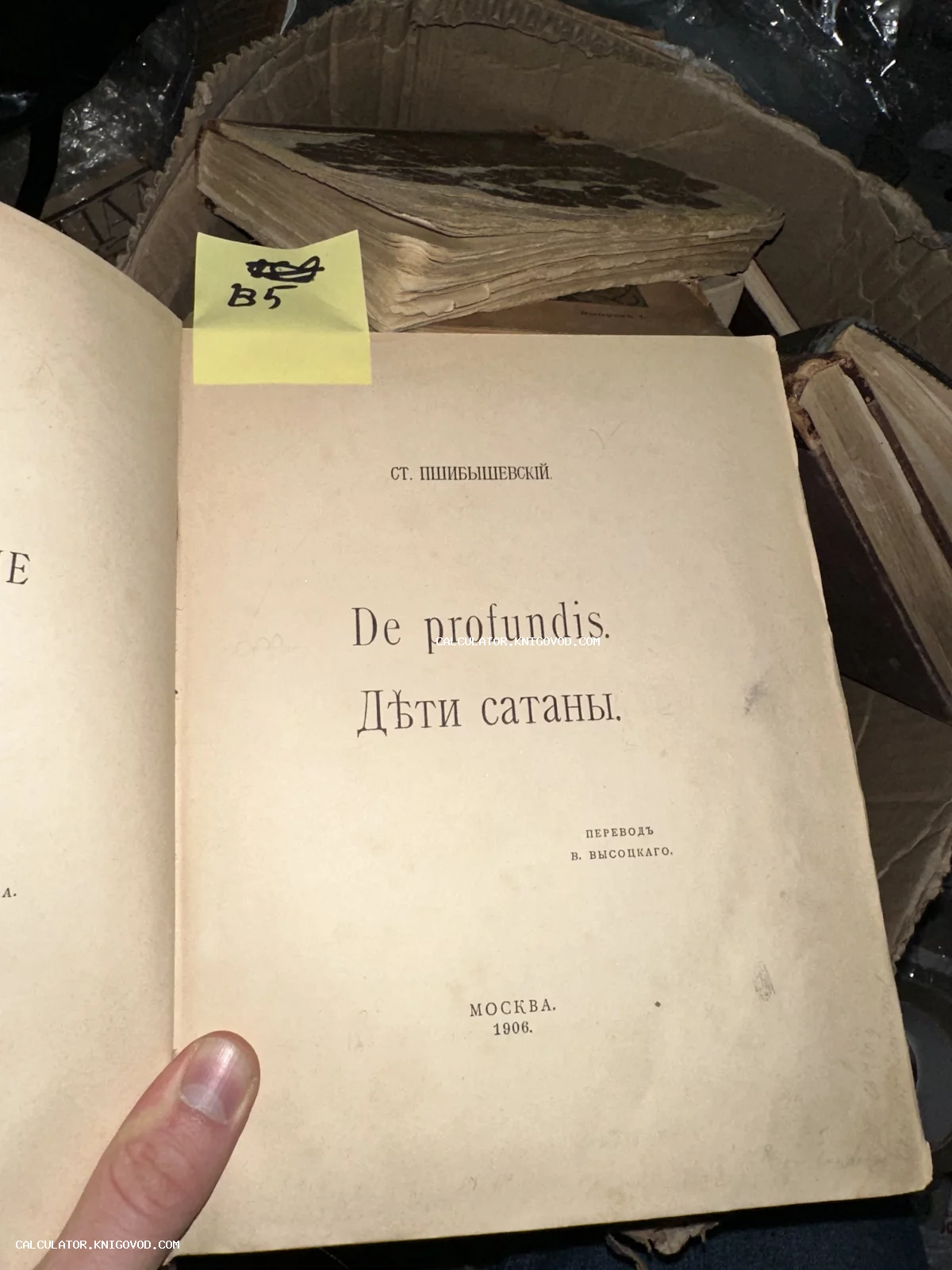 Титульный лист антикварной книги Станислава Пшибышевского «De profundis. Дети сатаны», изданной в Москве в 1906 году.