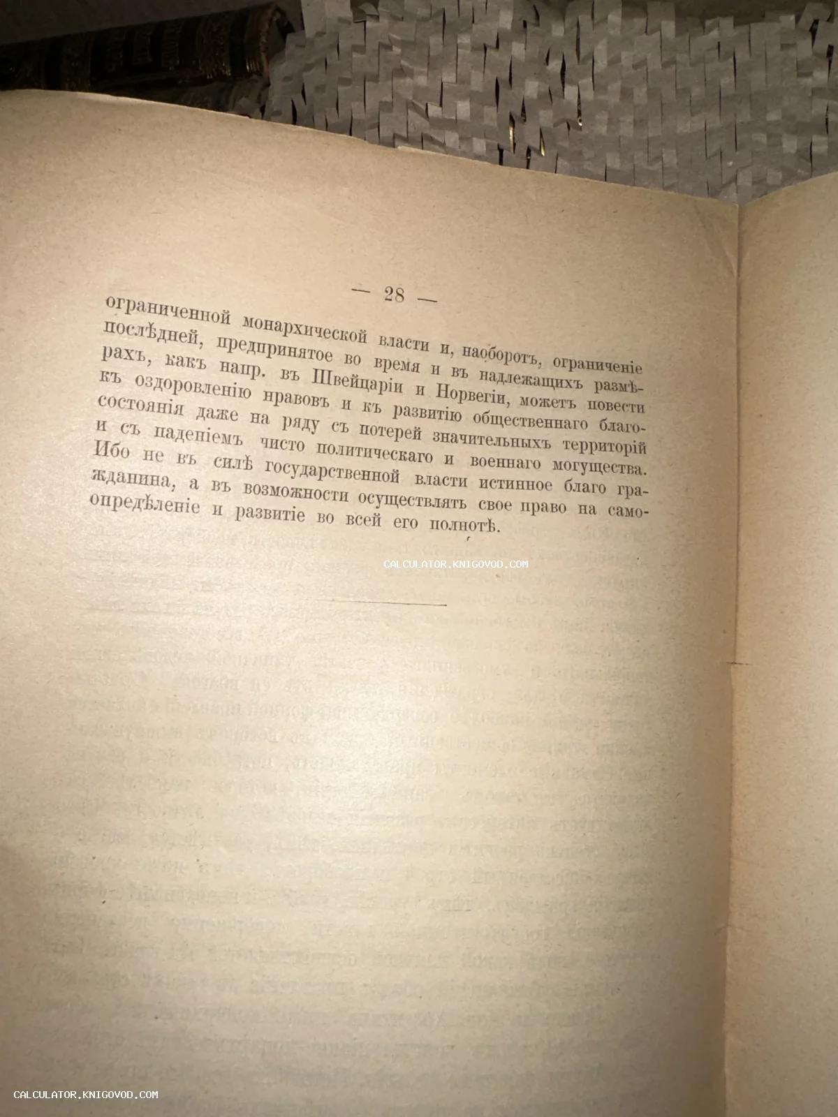 Разворот старинной книги с текстом в дореволюционной орфографии, страница номер 28.