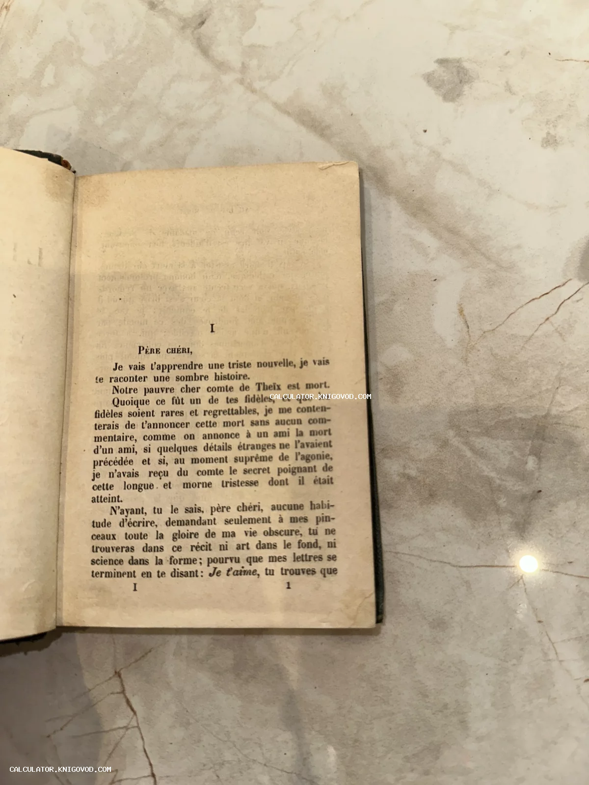 Разворот старинной книги с текстом на французском языке, напечатанным на пожелтевшей бумаге.