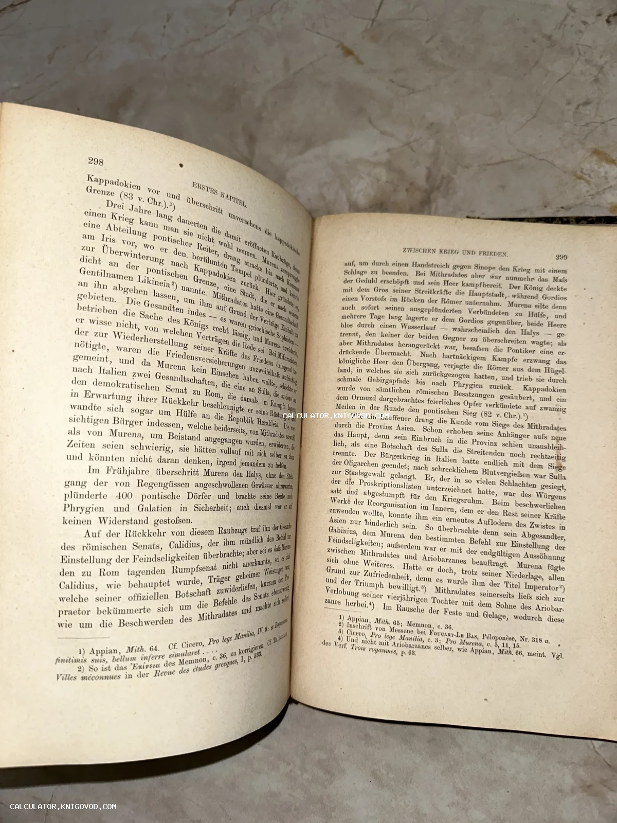 Разворот старинной книги на немецком языке с историческим текстом и библиографическими сносками.