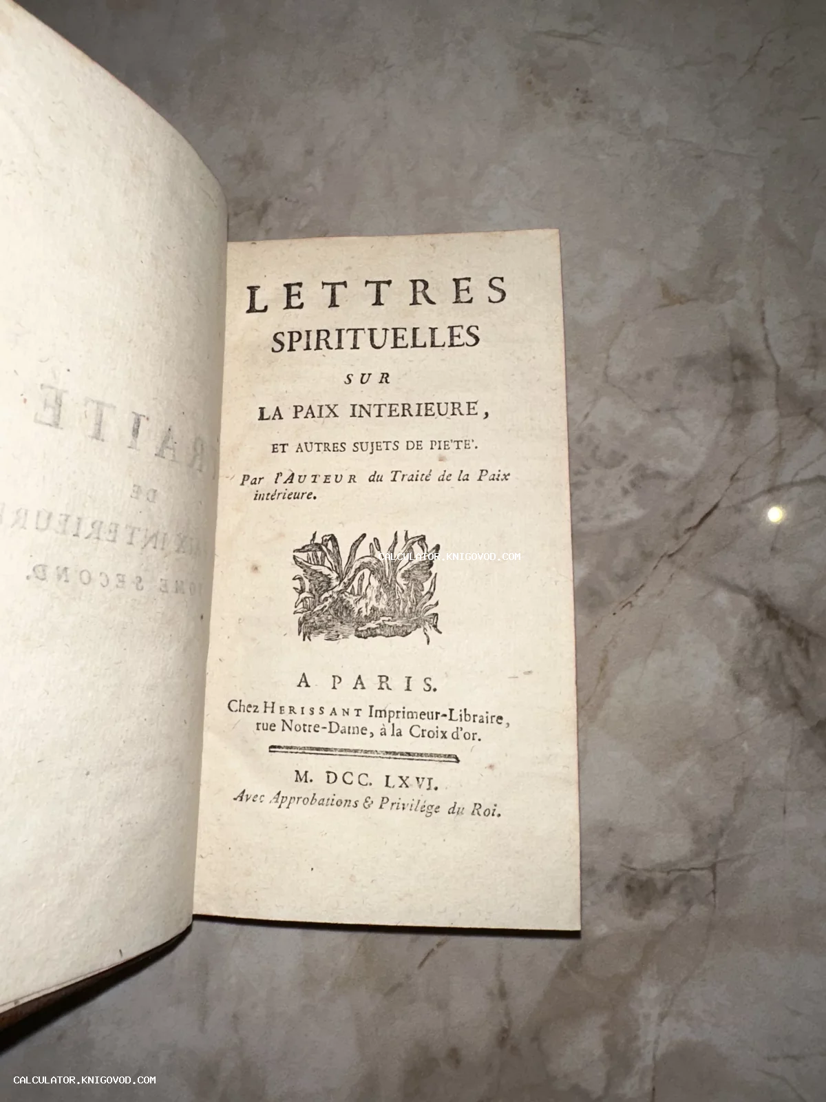 Титульный лист старинной французской книги 1766 года издания с заголовком Lettres Spirituelles.