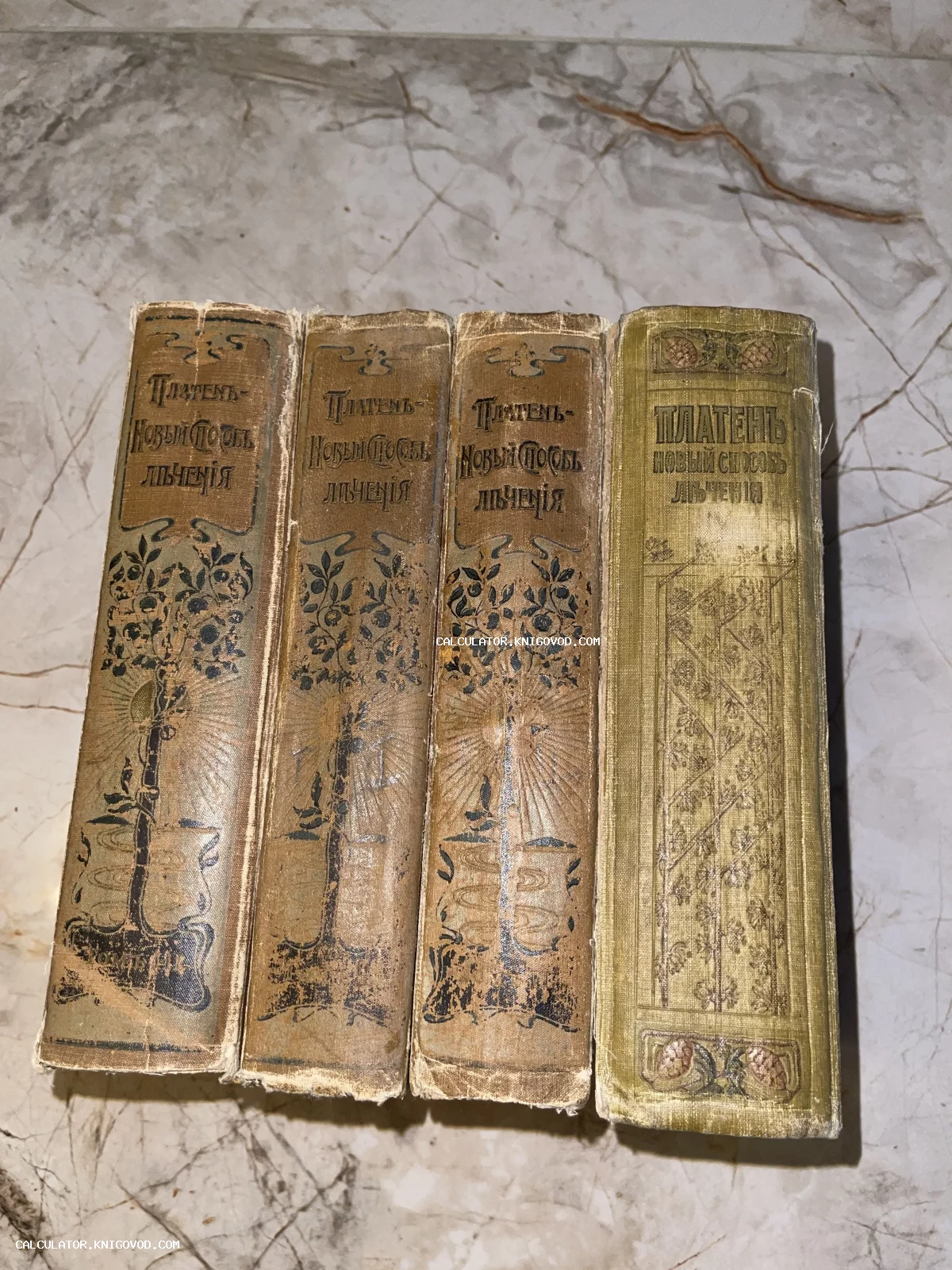 Четыре тома антикварного издания М. Платена «Новый способ лечения» в оригинальных иллюстрированных переплетах конца XIX — начала XX века.