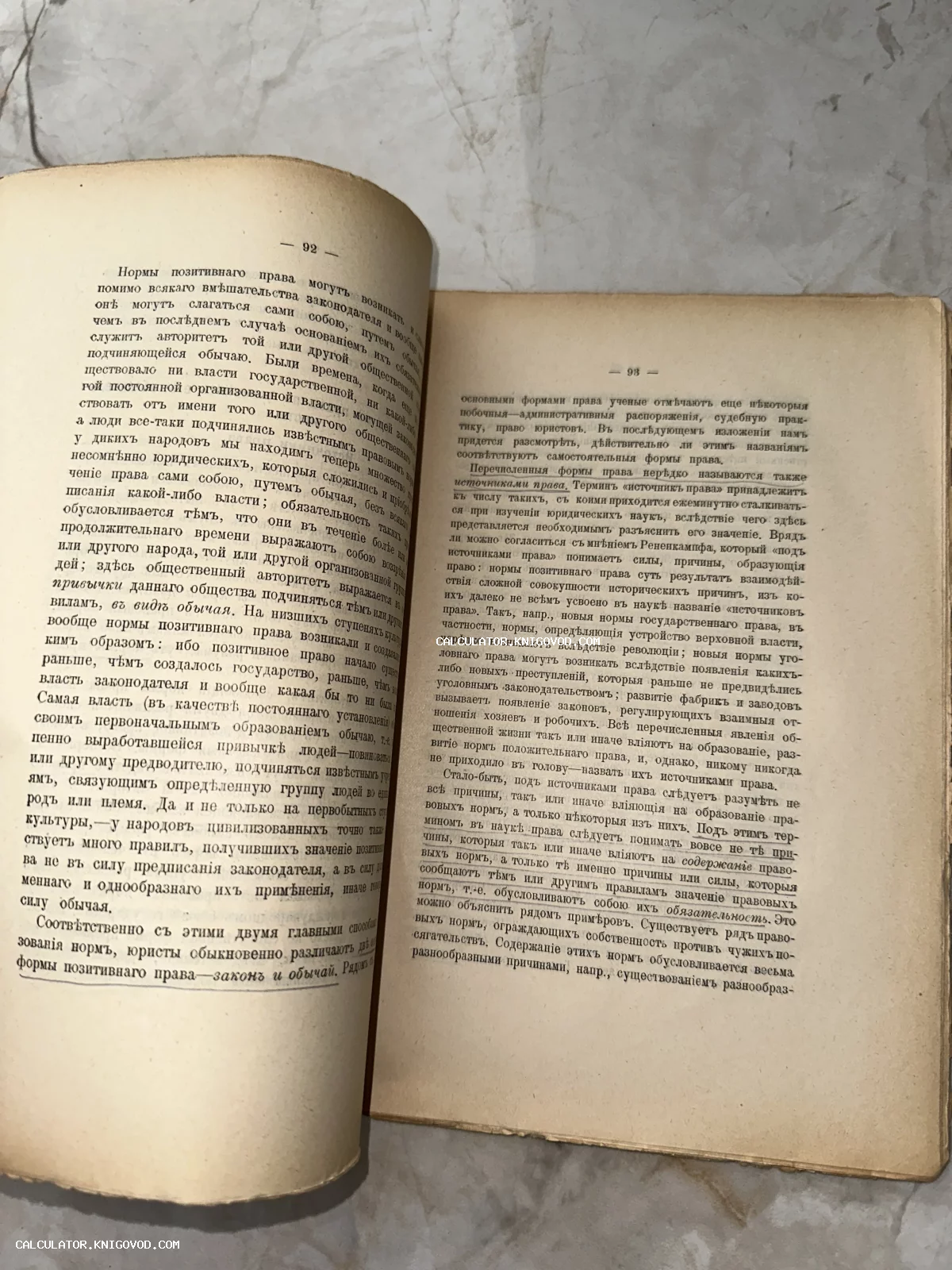 Разворот антикварной книги с текстом на дореволюционном русском языке, страницы 92 и 93.