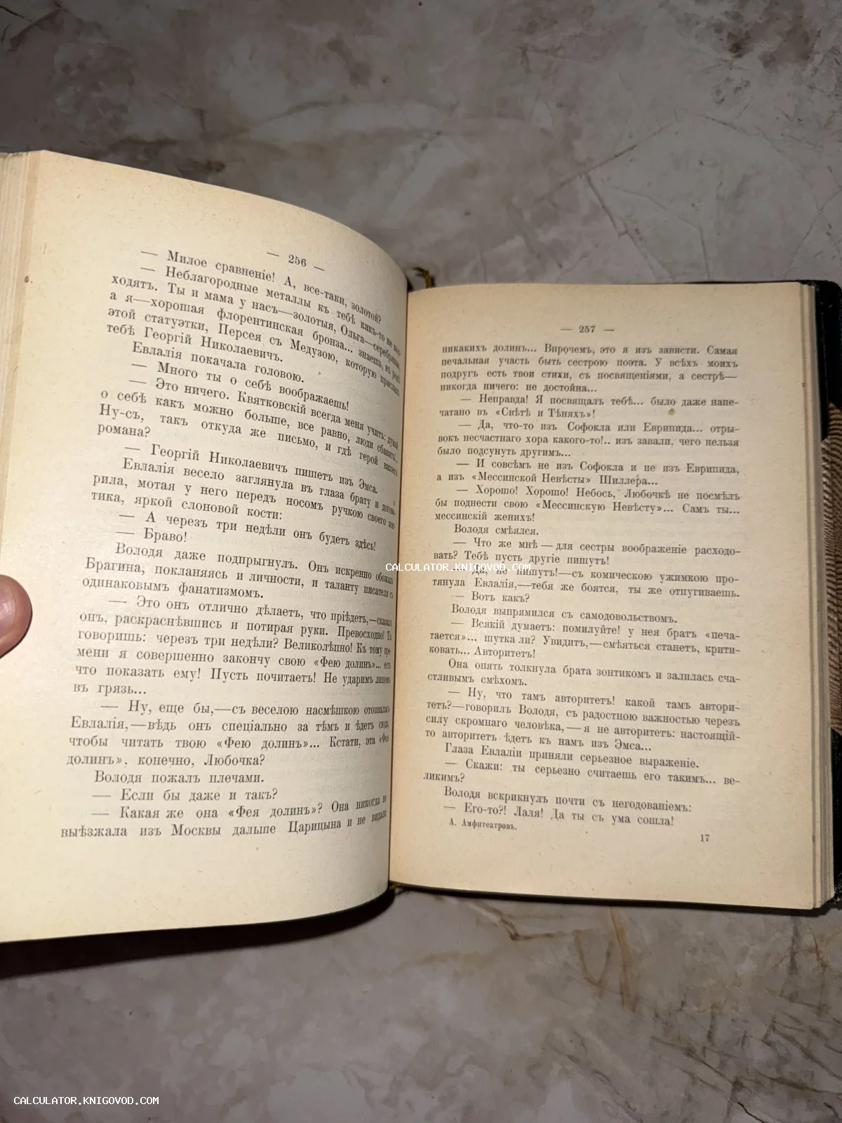 Разворот старинной книги с текстом на дореволюционном русском языке, автор Александр Амфитеатров, страницы 256-257.