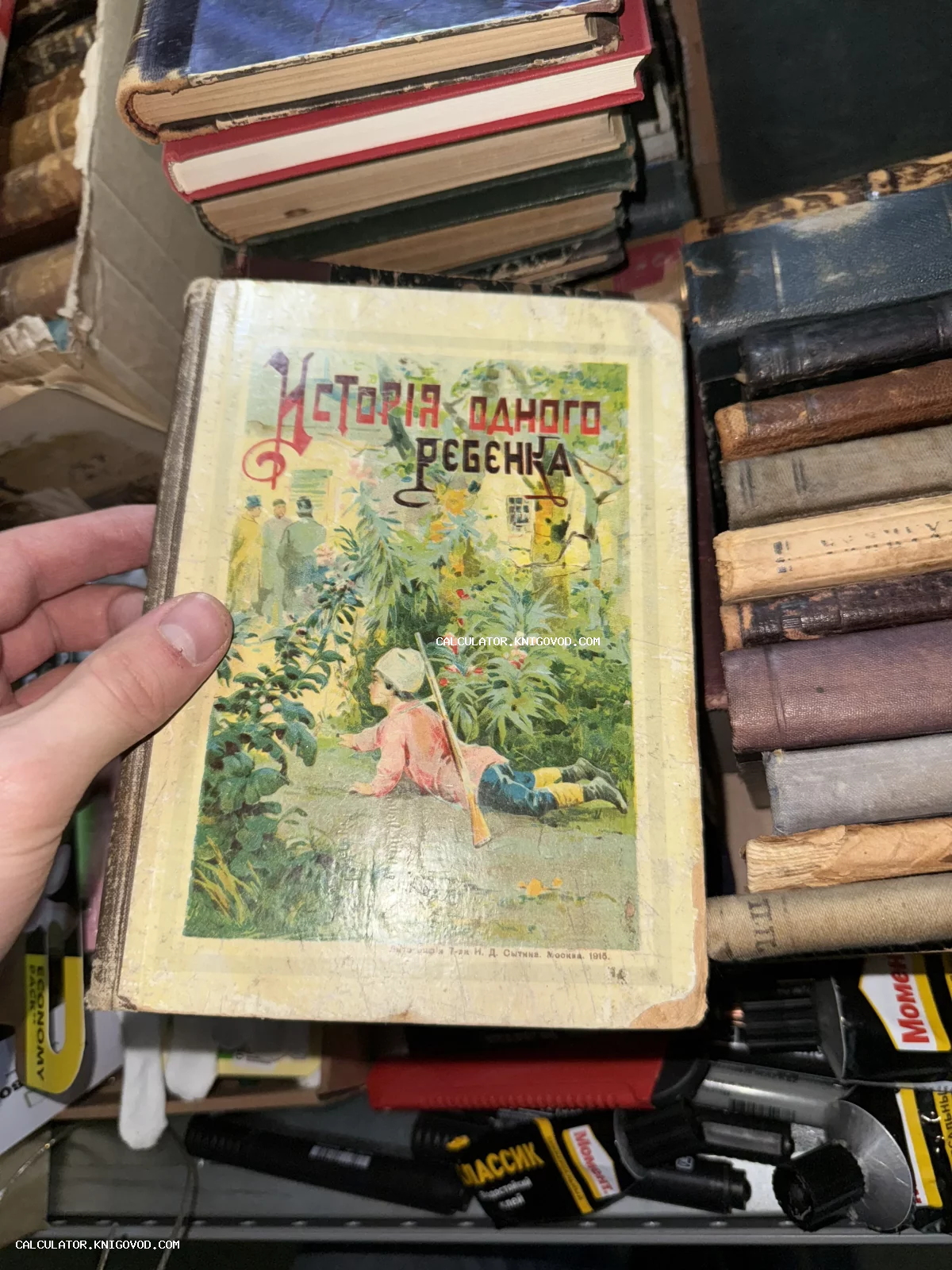 Обложка старинной детской книги «История одного ребенка» с цветной иллюстрацией мальчика в саду, изданная товариществом И. Д. Сытина в 1913 году.