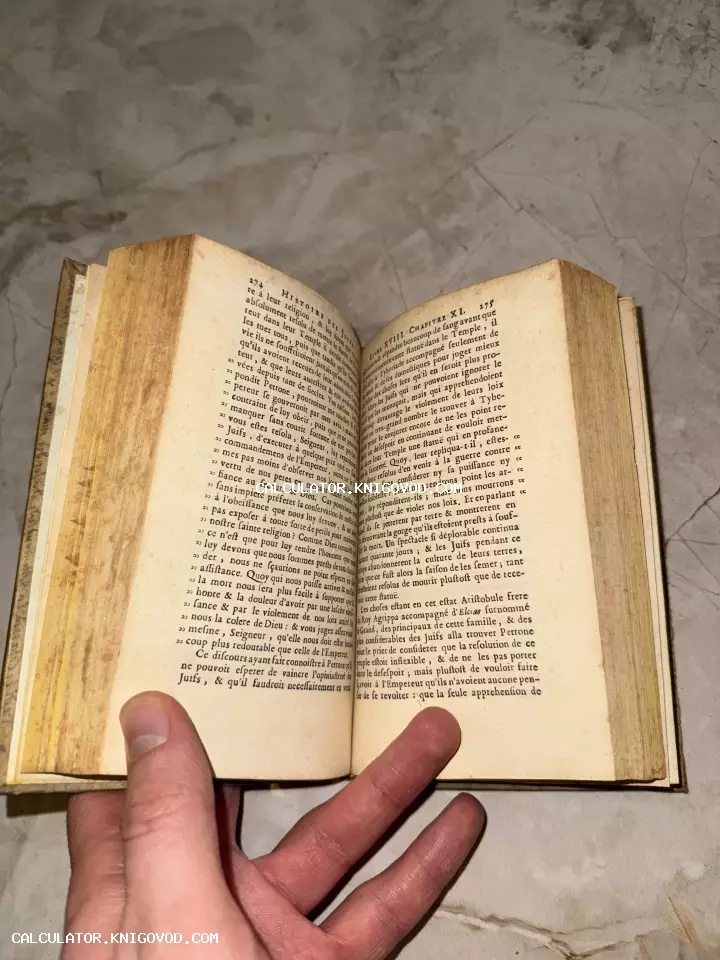 Разворот старинной книги на французском языке с пожелтевшими страницами и четким типографским шрифтом.