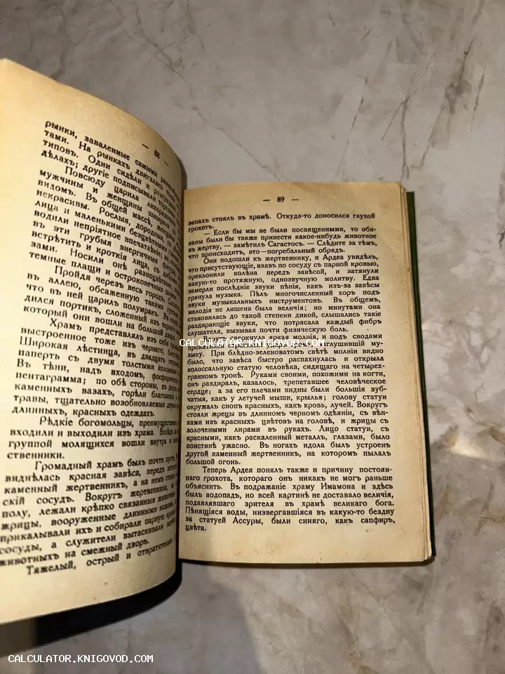Раскрытая старинная книга на страницах 88 и 89 с текстом на дореволюционном русском языке.
